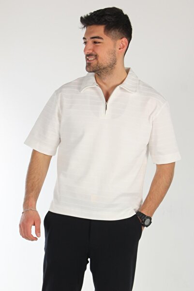 Mckanzie 6132 Self-Striped T-Shirt with Zipper Collar