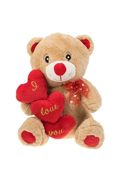 JACQUELINE Beige Plush Bear with Triple Red Heart 40 cm