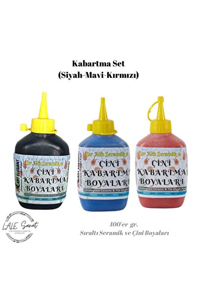 ArtElegant Kabartma Set (siyah-mavi-kırmızı) 100' Er Gr Sıraltı Seramik Ve Çi...
