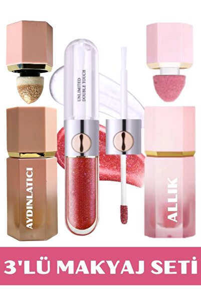 NUNUKO 3'lü Makyaj Seti (HIGHLIGHTER - RUJ - ALLIK)