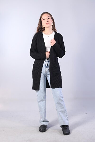 Mckanzie 1568 Buzunar și partea inferioară material reiat basic Cardigan tunică