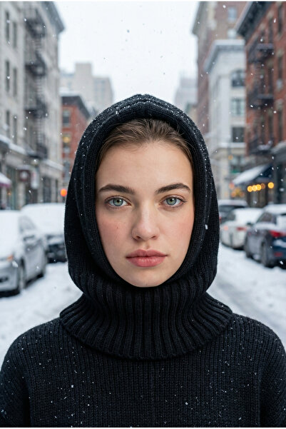 emybox İpli Örgü Triko Balaclava Kapüşonlu Kışlık Tesettür Başlık Kadın Bere ...