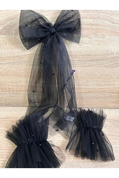 BBA TULLE STORE طقم من قطعتين، قفازات العروس + مشبك فيونكة مزين بالخرز للعروس...