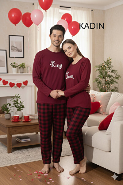 HAYAL HOME WEAR King Queen Baskılı Sevgili Kombini Alt Üst Pijama Takımı - 2'...