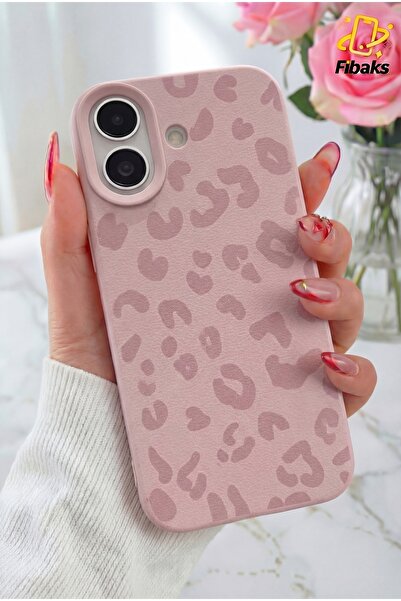 Fibaks Apple iPhone 16 Kılıf Pembe Leopar Desenli İnce Yumuşak Silikon