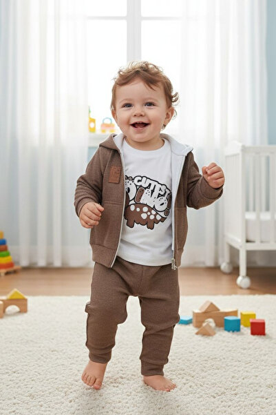 TNY طقم ثلاثي للأولاد مطبوع عليه شخصية DINO من قماش الوافل