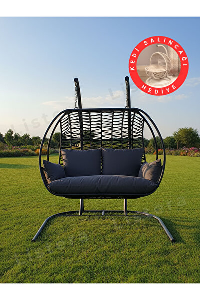 listera Çift Kişilik Bahçe Balkon Salıncak, Makrome Örgülü Lüks Teras Salınca...