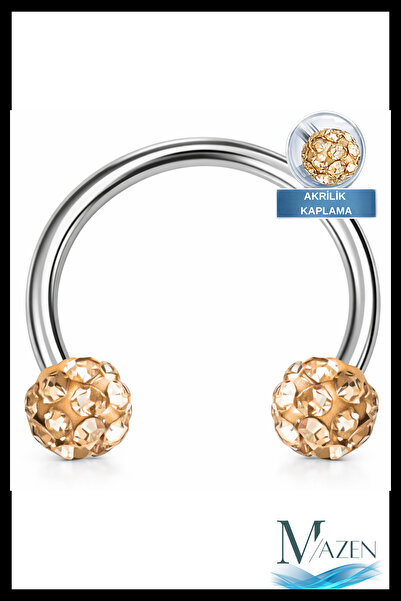 MAZEN Zirkon Taşlı Piercing | 8 Mm Kapuçino | Kararmaz Çelik | Kıkırdak Tragu...