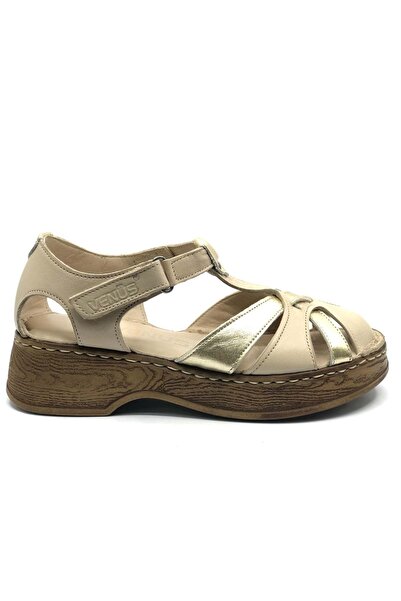 Venüs Çapra Genuine Leather Comfort Orthopedic Women's Sandals Beige
