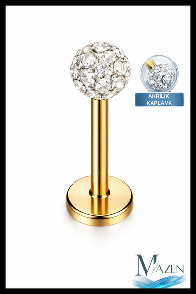 MAZEN Çelik Altın Renk, Zirkon Taşlı, Kıkırdak, Dudak, Burun, Septum, Tragus ...
