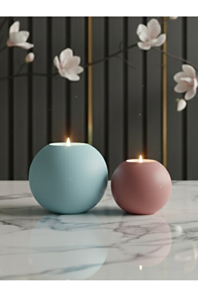 LUNİVAA HOME Dekoratif Küre Şekline 2li Renkli Büyük ve Küçük Mumluk Ev, Ofis...