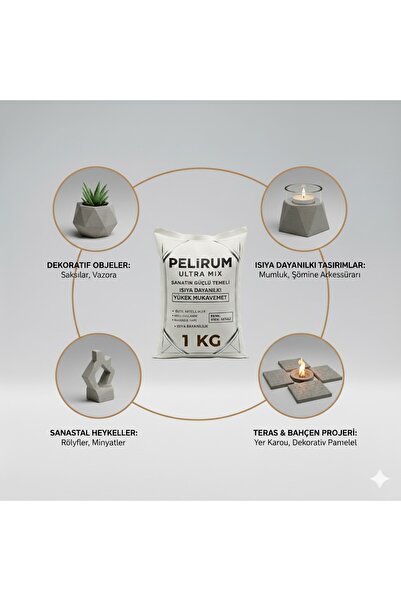 Pelirum Hızlı Donan Biblo Beton Harcı Tozu Güçlü Hobi Biblo Mumluk Vazo Kalıp Tozu 5 Kg
