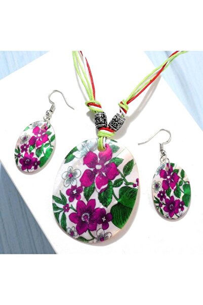 Pursehuit Set colier și cercei, violet, imprimeu floral, Imke C1