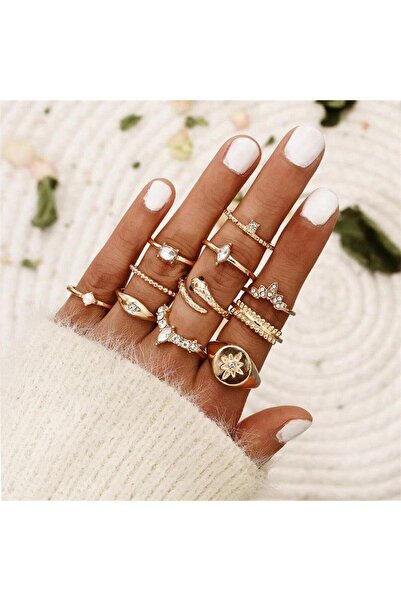 Pursehuit Set de 11 inele, aurii, cu pietre, Debbi C1