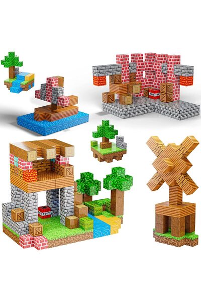Manyetik Bloklar 100 Parça Manyetik Minecraft Temalı Yapı Oyuncağı | Zeka Gel...