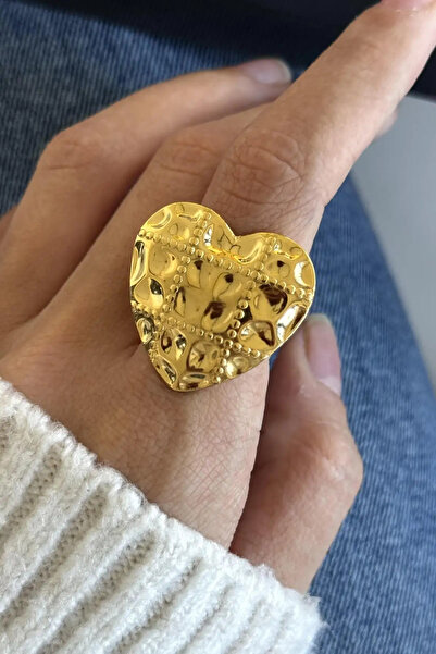 Kokoş Heart Detailed Adjustable Ring Gold