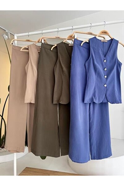 JANES Σετ παντελόνι Plazza με κορδόνια πίσω γιλέκο Modal 10202-08