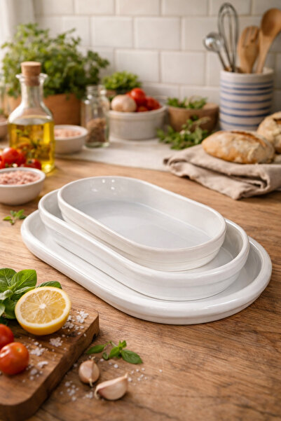 Evim Sepette 3’lü Oval Servis Sunum Tabağı Kahvaltılık Çerezlik