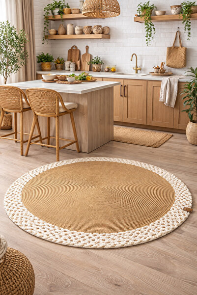 Halımax Rixo Jüt Hasırlı Naturel Çift Taraflı Kilim Yuvarlak Bohem Dekoratif ...