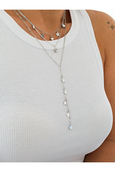 DENİZDENAL Y Necklace Multi Style 3 Star Necklace Silver