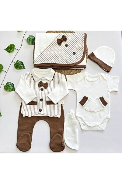 Puro Cotone Baby Boy 7 Piece Hospital Discharge Set Brown-White