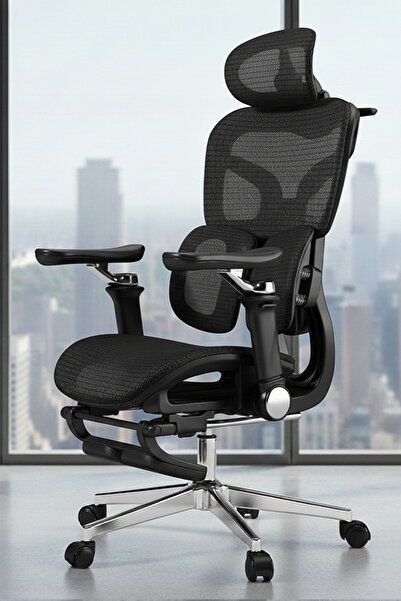 ErgoMekan X300 Ergo Fileli Ofis ve Çalışma Sandalyesi Ayak Uzatmalı Siyah