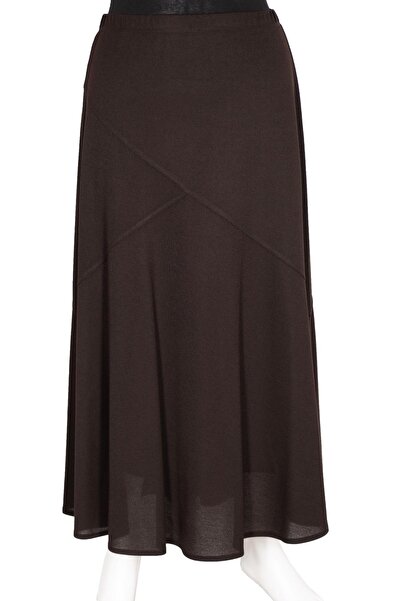 HESNA Women's Rana Cross Crepe Lined Elastic Brown Skirt