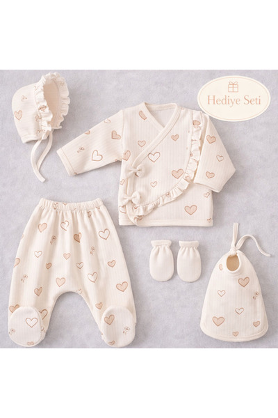 moukou Newborn Heart Patterned Bowknot Baby Girl 5-Piece Boxed Set Baby Birth...