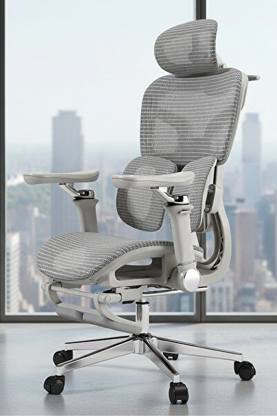 ErgoMekan X300 Ergo Fileli Ofis ve Çalışma Sandalyesi Ayak Uzatmalı Gri