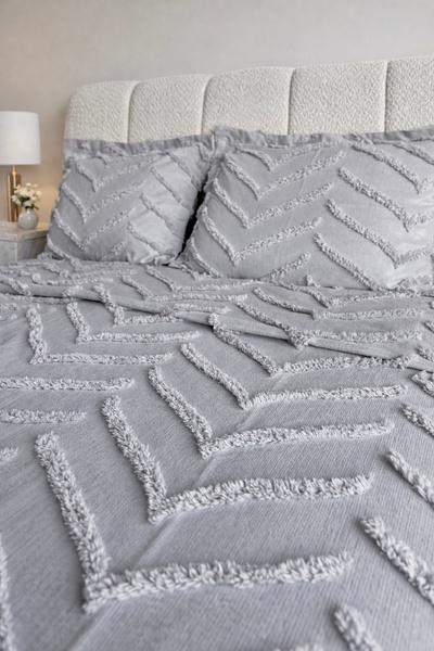 REYS Bohem Arlinageo Çift Kişilik Yatak Örtüsü Takımı 240x250 - GRİ -