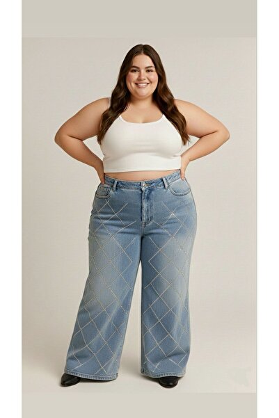 nd jeans Τζιν μεγάλου μεγέθους- Premium ψηλόμεσο τζιν παντελόνι με φαρδύ πόδι...