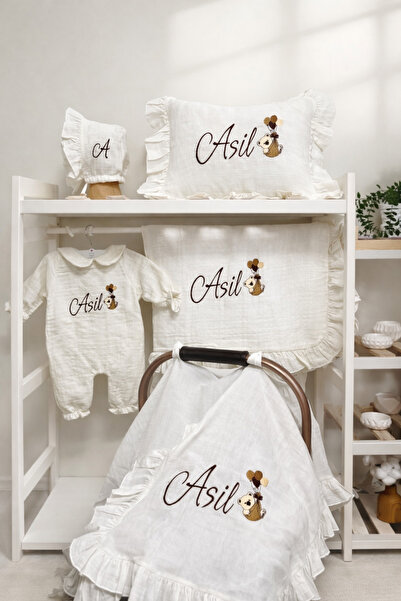 hobittubaby Kız erkek bebek isimli nakışlı müslin hastane çıkış seti