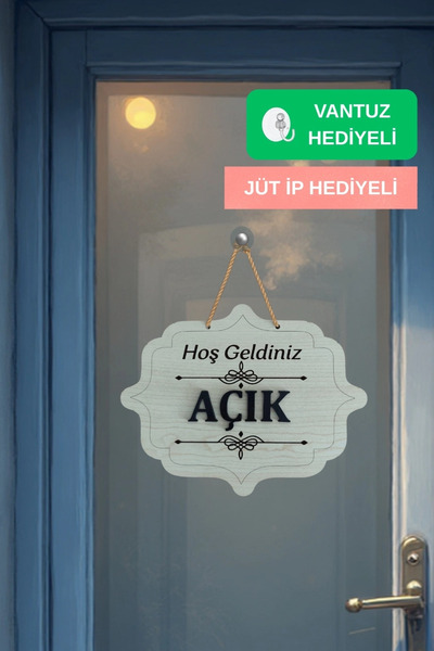 Kutaydan Ahşap Dekoratif Kesim Açık-Kapalı Yazısı