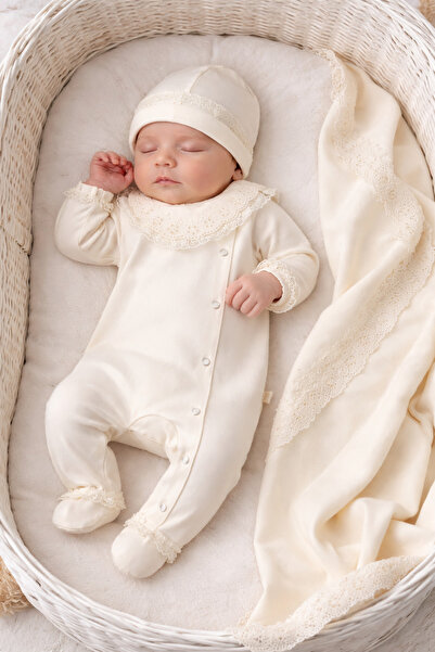 Mert Baby Flora 3'lü Organik Hastane Çıkış Seti Brodeli %100 Pamuk Yenidoğan ...