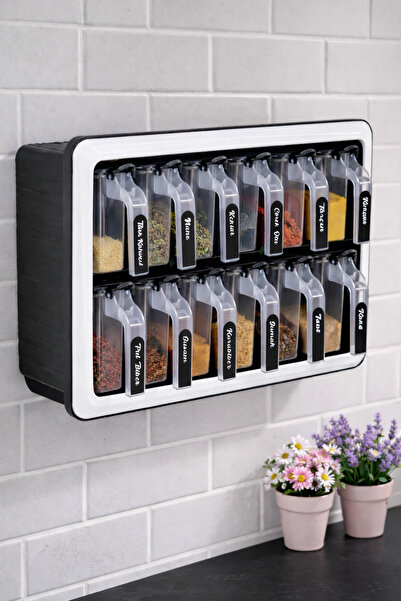 EBA HOME 12-Piece Self-Adhesive Spice Rack Set with Stand, Spoon and Lid - Sp...