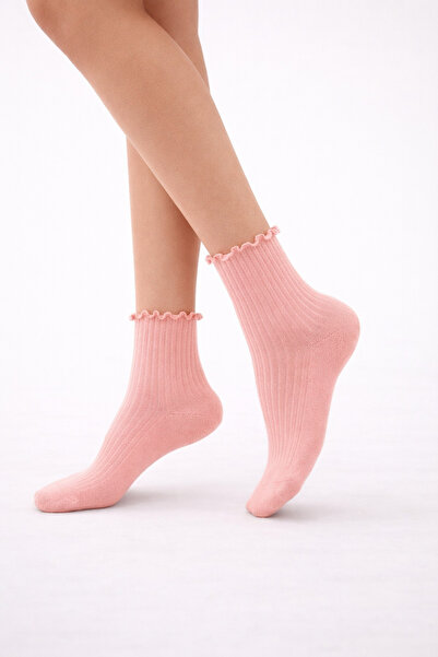 Katia&Bony Pink Women's Sock Socks - Ruffled and Glittered Ankle