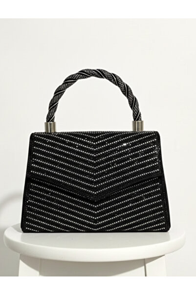 Çanta Trend Women's Stone Black Evening Dress Clutch Chain Strap Handheld Wed...