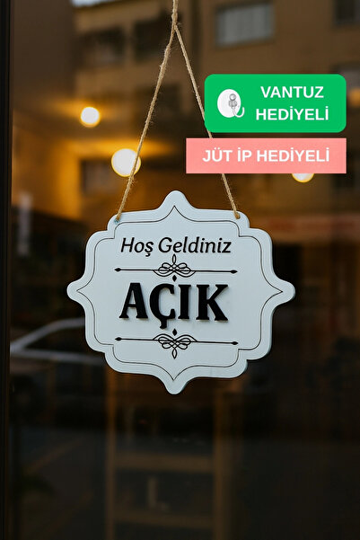 Kutaydan Ahşap Dekoratif Kesim Açık-Kapalı Yazısı - Beyaz