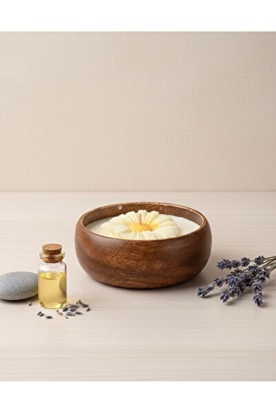 Store Dekoratif El Yapımı Papatya Mum - Akasya Kasede Dekoratif Hediyelik Mum