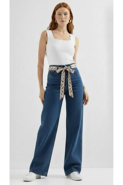 nd jeans New Trend Palozzo Jeans High Waist Scarf Detailed Trousers