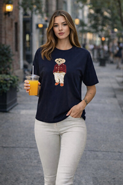 OYERGA MODA تي شيرت نسائي مطبوع عليه دمية دب