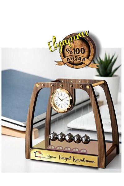 Genel Markalar DOĞAL AHŞAP - EL YAPIMI - Saatli TİKTOP Denge Topu - Newton De...