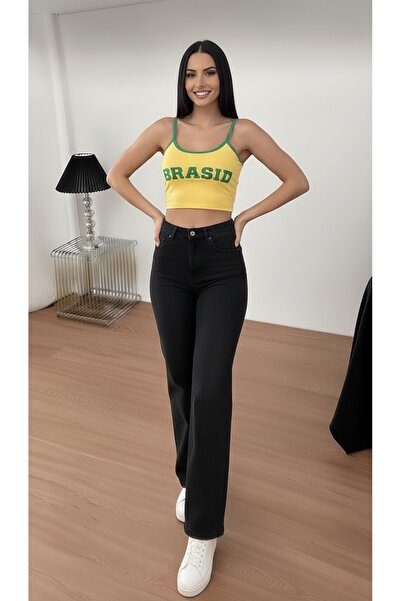 Trn JNS Blugi negri material elastic Super talie înaltă casual pentru femei p...