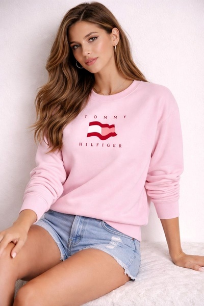 Tommy Hilfiger %100 ORGANİC COLLON FLAG VELVET LOGO SWEATSHİRT