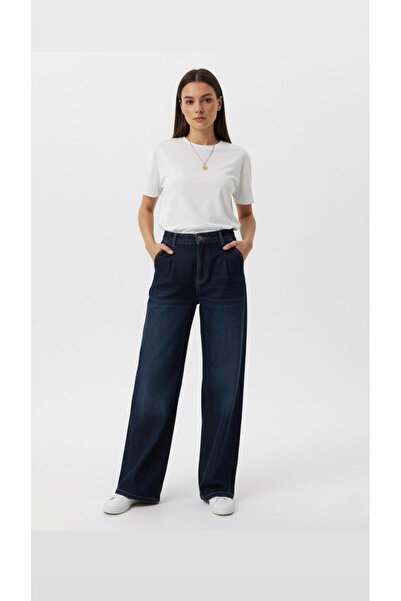 nd jeans جينز نسائي للموسم الجديد - بنطلون جينز فضفاض ذو أرجل واسعة وطيات وتأ...