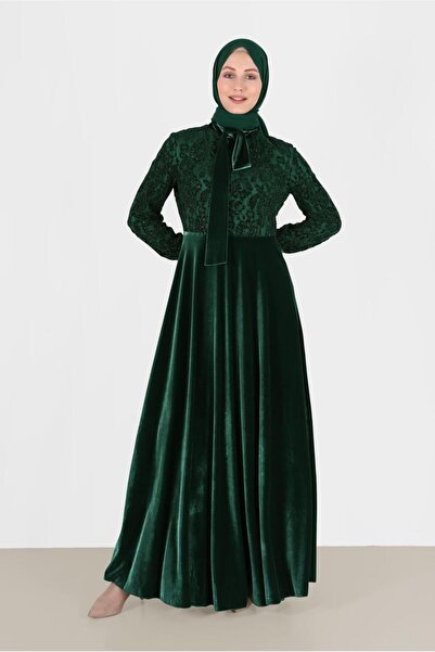 Alvina PARLAK KADİFE GÜPÜRLÜ YAKASI BAĞLI ELBİSE 40239