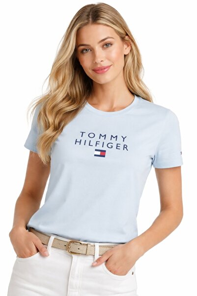 Tommy Hilfiger تي شيرت عادي مطرز بشعار منسوج مصنوع من القطن بنسبة 100%