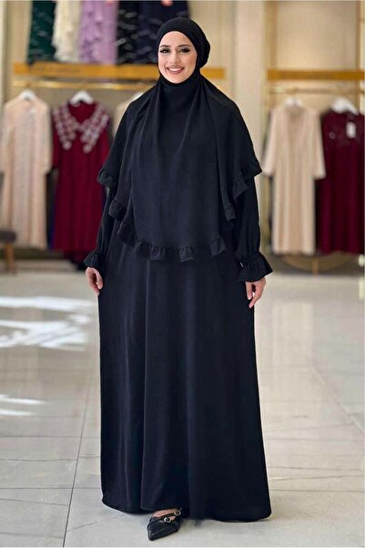TRENDTESETTÜR KADIN SİYAH FIRFIRLI NAMAZ ELBİSESİ T 4306