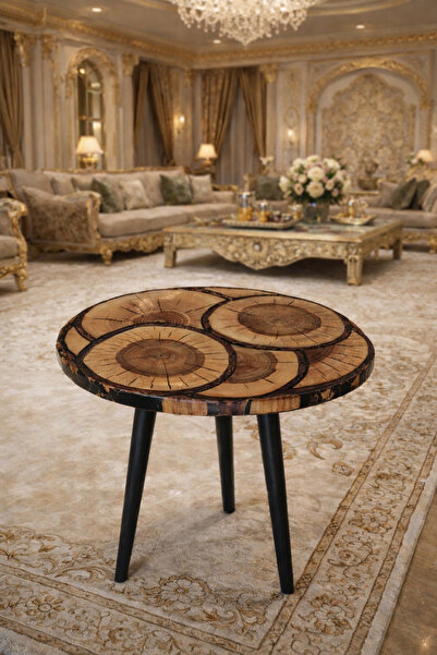 iDekor El Yapımı Doğal Ahşap & Epoksi Sehpa – Premium Tasarım Yan Sehpa