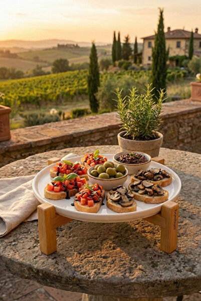 Bambum Alpina Bambu Ayaklı Seramik Sunum Tabağı 17cm, Servis Tabağı, Dekorati...